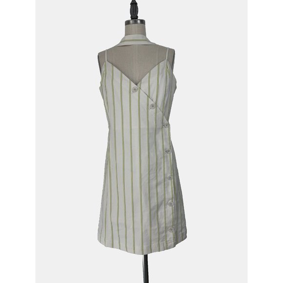Banana Republic Dress 8 Striped Button Front Removable Strap Cotton Linen Blend - Picture 3 of 10